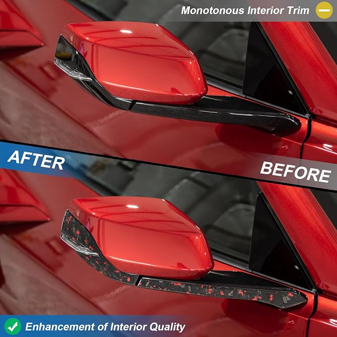 Red Forged Style Real Carbon Fiber Mirror Cover Trim Compatible with Corvette C8 2020-2026, Side Rearview Mirror Cap Trim, Exterior Decor Sticker Accessories