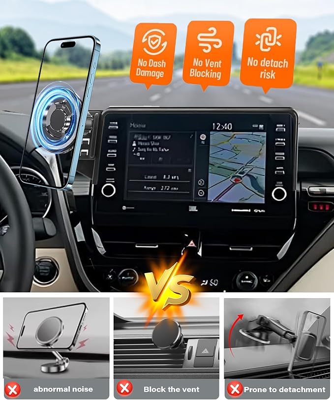 Magnetic Car Phone Mount for Toyota Camry 2021 2022 2023 2024 Accessories, for MagSafe Strong Magnets Cell Phone Holder 9-Inch Touch Screen Cradles, with Portable Phone Gripper 360° Rotation
