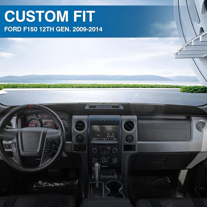 KUST Black Dash Cover Compatible with 2009-2014 Ford F150 F-150 Raptor (with Light Sensor) Polyester Dashboard Cover Non-Slip Dash Protector Accessories for F150 Custom Fit Dash Mat No Glare