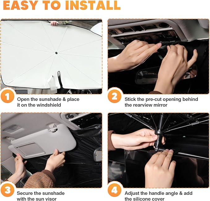 KUST Sun Shade Umbrella for Hyundai Santa Fe 2019-2023 | Custom Fit Windshield Sunshade | Foldable Sunshade with Bendable Handle | Blocks Heat & UV Scratch Resistant Keep Your Car Cool Sunshield