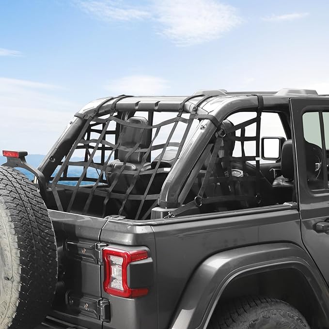 RT-TCZ for Wrangler JL Mesh Roof Top Net Restraint Luggage Rack Protective Cargo Net Trunk Net for Jeep Wrangler JL JLU 4 Door 2018 Up Unlimited Rubicon Sahara X Sport Black 3pcs