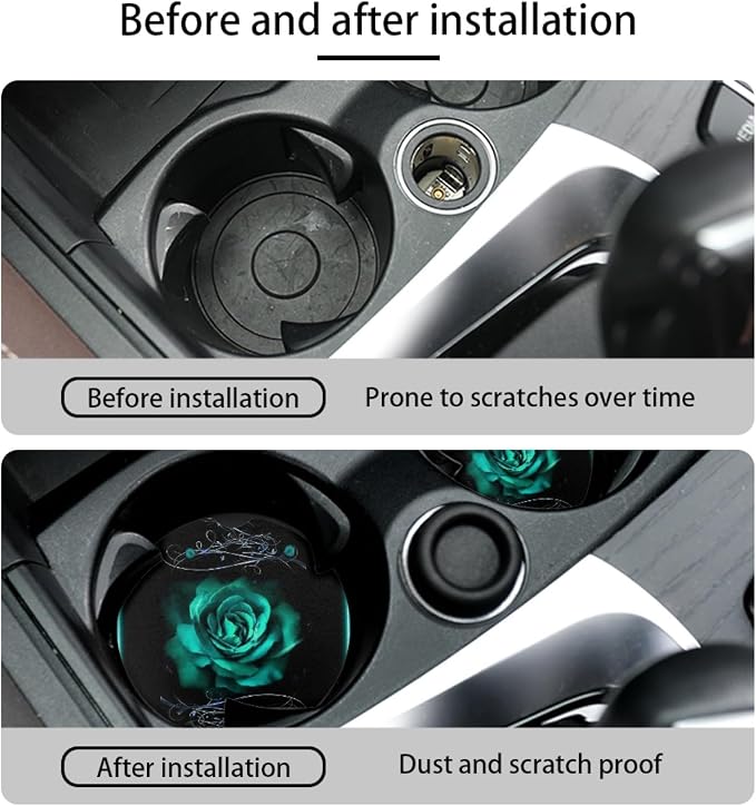 Howilath Green Rose Flowers Print Car Front Seat Covers, 10pcs Car Front Seat Covers/Steering Wheel Cover/Seatbelt Pads/Keychain/Armrest Cushion/Coasters Vehicle Seat Protector Accessories