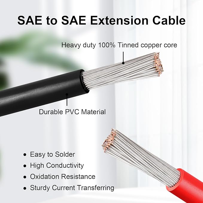 SAE Extension Cable 10AWG 100FT Quick Disconnect Tinned Copper Wire with SAE Connector Wire for Solar Panel, Battery, Tender Motorcycle, Automotive RV, Cars Tractor 10 Gauge