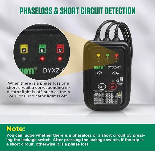 3 Phase Rotation Meter Non Contact Phase Sequence Tester 70V-600V AC Voltage Tester Short Detection, Live Wire Inspection Rotation Meter, with 23.62inch Cable Length,Carrying Bag
