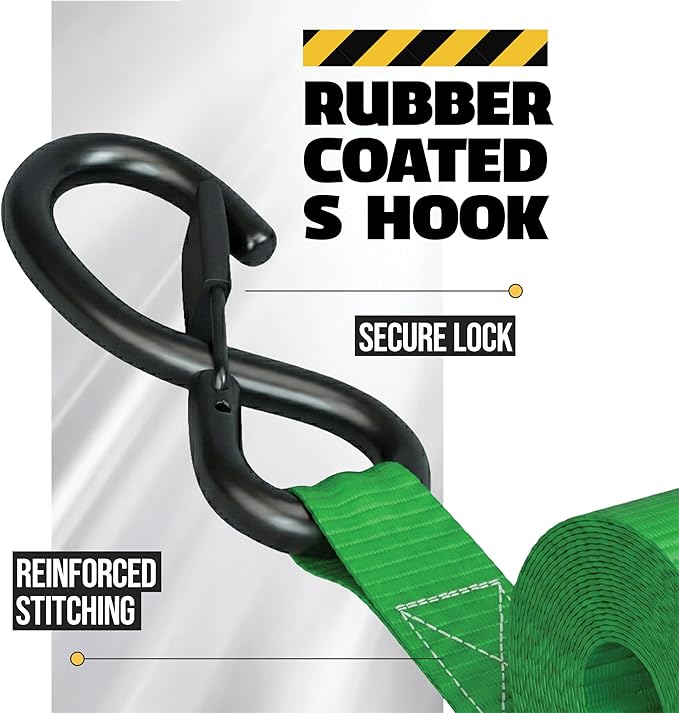 AUGO Retractable Ratchet Straps | 2 Heavy Duty Ratchet Straps Self Retractable Tie Downs with Soft Loops & Storage Bag for Motorcycle, Truck, Trailer, Cargo Van | 3000 Lb Break Strength 2” x 10’