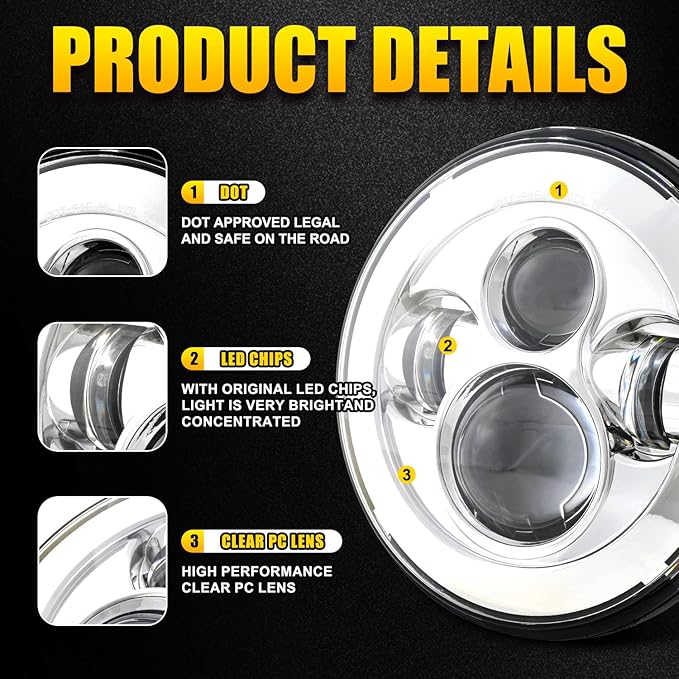 LX-LIGHT Chorme 7 Inch Motorcycle LED Headlight with 4.5 Inch LED Passing Fog Lamps and Mounting Bracket Compatible with Street Glide Road King Fat Boy Ultra Classic Electra Tri Cvo Heritage Softail
