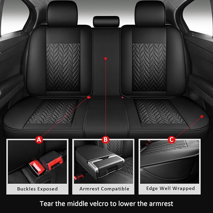 MIROZO F150 Seat Covers Full Set,Waterproof Seat Cover for Trucks Leather Car Seat Cover Fits 2015-2026 Ford F-150 and 2017-2026 F-250 F-350 Crew Cab,Heavy Duty Pickup Seat Protector (Full Set,Black)