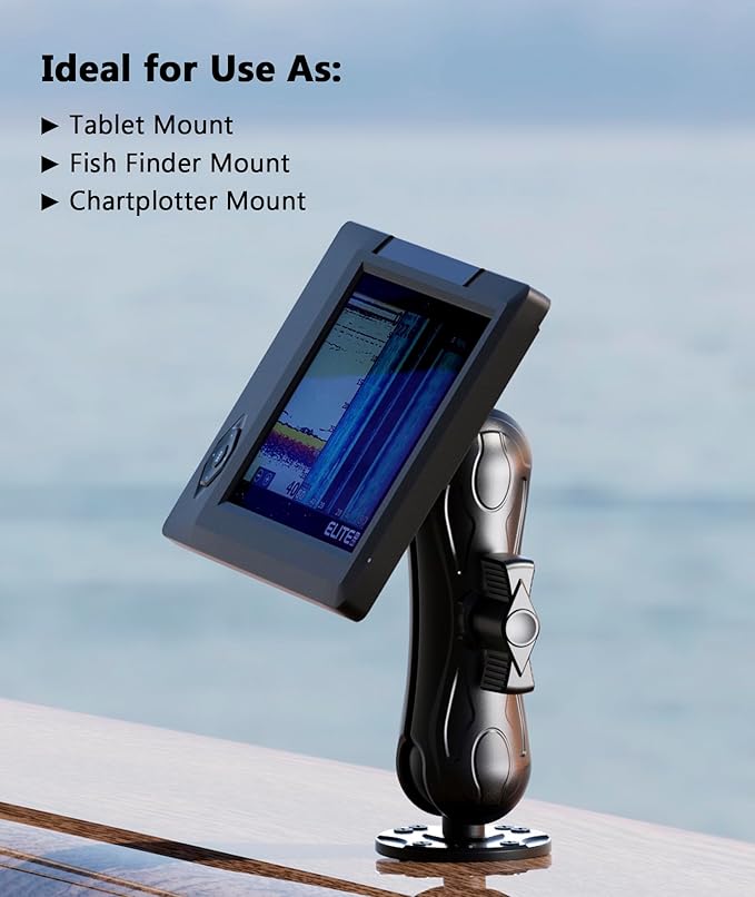 VAZESWIN Aluminum Alloy Fish Finder Mount with 1.5" Ball AMPS Hole Round Plates, 5.7" Medium Arm Marine Electronic Mount Tablet Holder for Garmin, Lowrance, Humminbird, Raymarine and More