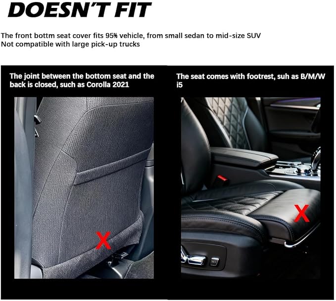 Black Bottom Seat Cover for Cars Front Seats & Back Bench Full Set, Luxury Faux Leather Automative Seat Cushion Cover, Anti-Slip, Waterproof, Universal Fit