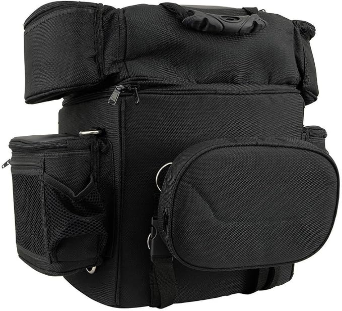 Milwaukee Leather MP8180 Medium Black '5 Pocket' Motorcycle Textile Double Barrel Sissy Bar Bag - Medium