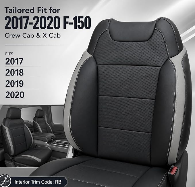 NLQR Front Driver Side Bottom & Top Back Replacement Perforated Seat Covers Black RB Microfiber Leather Compatible with Ford F-150 2015 2016 2017 2018 2019 2020