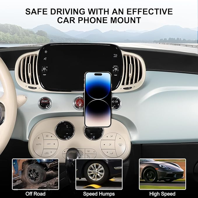 HAPPYHORSE Car Phone Mount Compatible with Fiat 500 2007-2023，Car Center Console Mobile Phone Bracket Phone Holder Phone Mount Mount with Self-Adhesive Base Accessories (Style C)