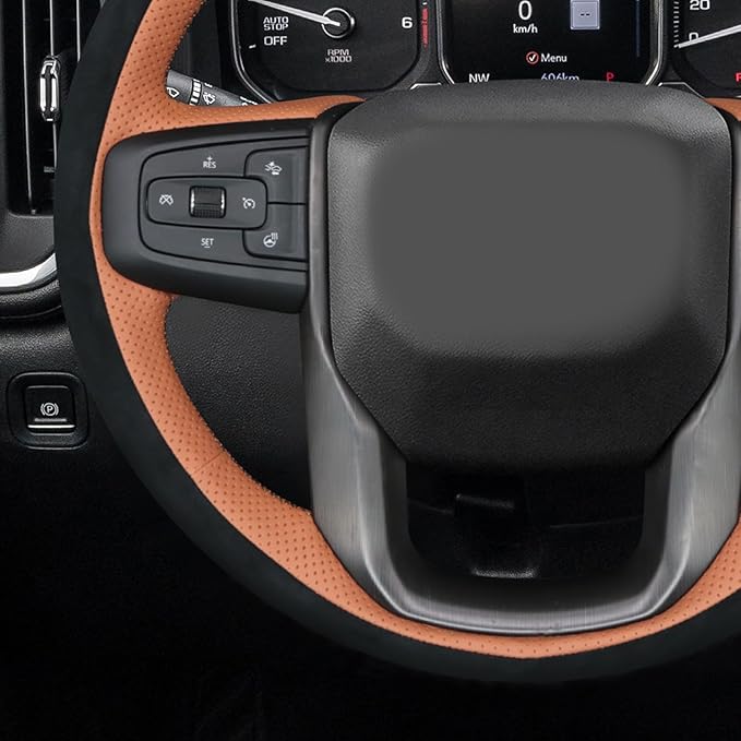 MEWANT Hand Stitch 3D Style Real Leather Steering Wheel Protector Wrap Cover for GMC Sierra 1500 2019-2023/Sierra 1500 Limited 2022/Sierra 2500 2020-2024/Sierra 3500 2020-2024/Yukon 2021-2023