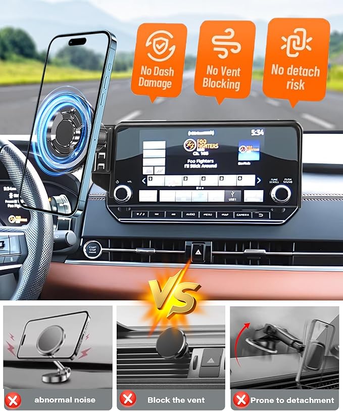 Magnetic Car Phone Mount for 2022 2023 2024 Mitsubishi Outlander SE SEL Accessories, for MagSafe Strong Magnets Cell Phone Holder 9-Inch Touch Screen Cradles, with Portable Phone Gripper