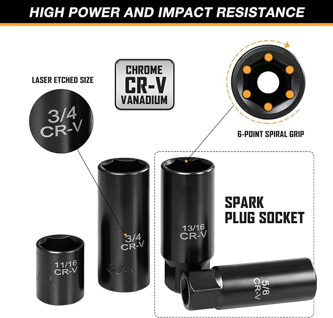 3/8" Drive Impact Socket Set, 110-Piece Metric and SAE CR-V Sockets with Ratchet Handle, Extension Bars, and Carrying Case