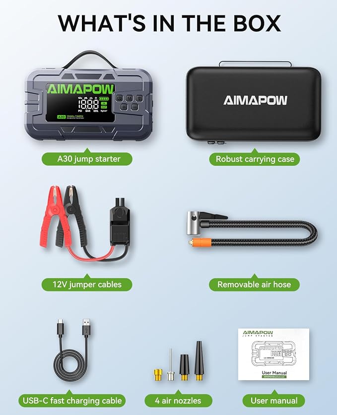 Car Battery Jump Starter with Air Compressor 8000A 160PSI, Jump Starter Portable (All Gas/12L Diesel), 12V Car Jump Starter with Inflator, Jump Box Quick Charge and 270°LED Light