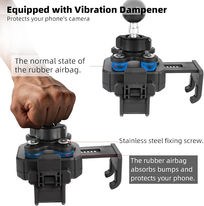 Heavy Duty Phone Mount Holder with Vibration Dampener for Boat Truck Car [Camera Friendly] [1s Lock & Release] [Aluminum Screw-Mounted AMPS Diamond Base & Medium Arm], Fits 4.7-7.2" Cell Phones