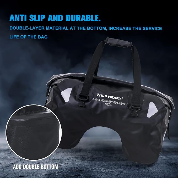 WILD HEART Dry Motorcycle Tail bag 70L/50L With Rope Straps and Inner Pocket Waterproof PVC 500D for Travel,Motorcycle and so on
