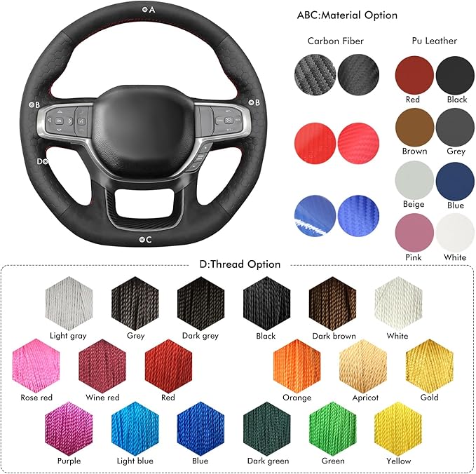 MEWANT Steering Wheel Covers for Dodge Ram 1500 TRX 2021-2024 Hand-Stitched Steering Wheel Wrap