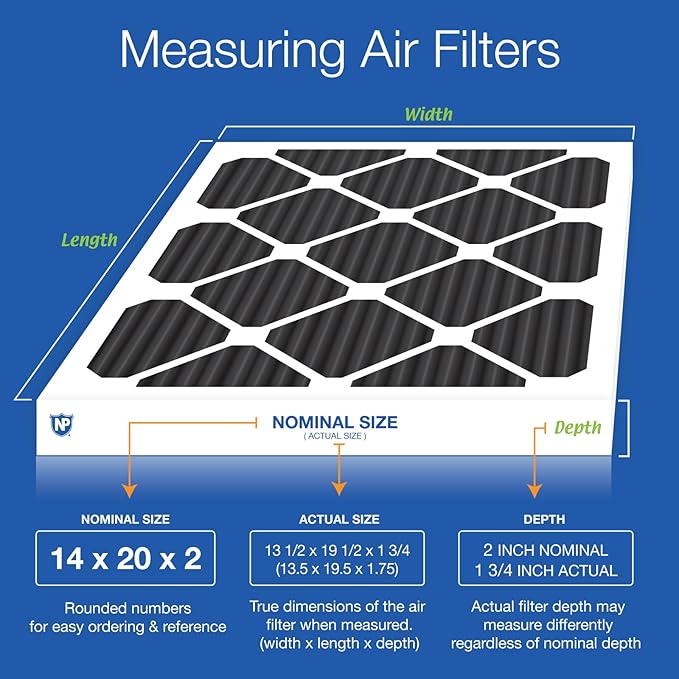 Nordic Pure 14x20x2 (Actual Size: 13 1/2 x 19 1/2 x 1 3/4) Pure Carbon Pleated Odor Reduction MERV 8 Furnace Filters 3 Pack