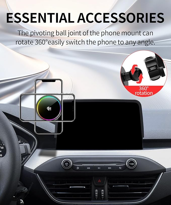 Qi2.2 25W Magnetic Car Mount Charger for 2020-2026 Ford Escape Accessories, for Fast Charging Cell Phone Holder 8 Inch Screen Fixed Clip with Cooling Fan＆54W Fast Adapter