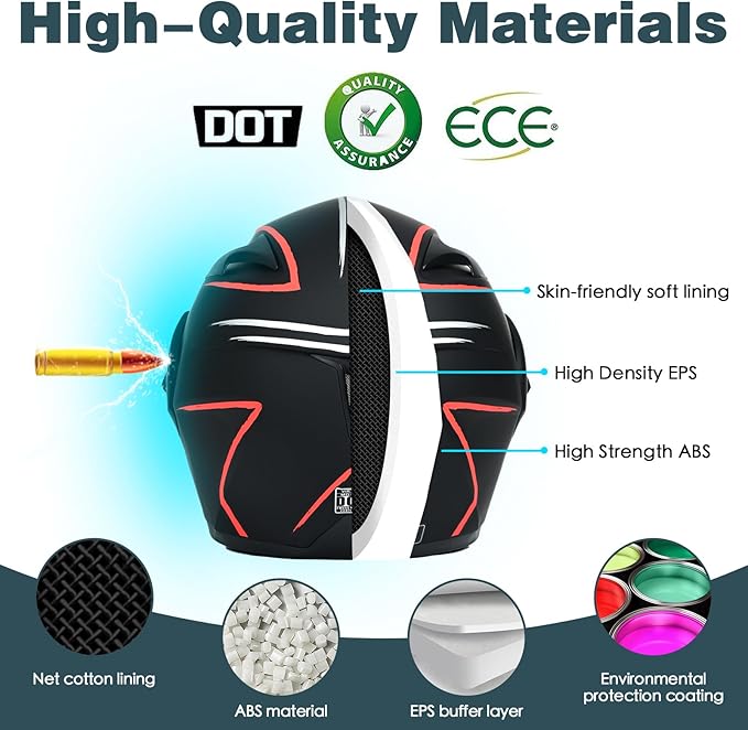 Motorcycle Bluetooth Modular Helmet, DOT Approved Dual Visor Full Face Flip Up Bluetooth Integrated Motorcycle Helmet for Adults Men and Women