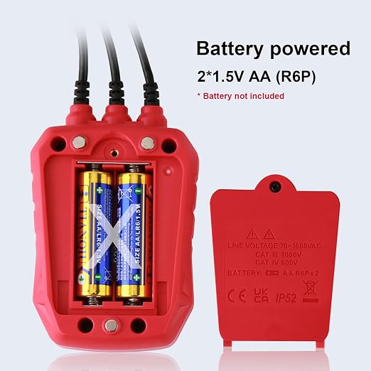 UNI-T 3 Phase Rotation Meter, AC 70-1000V Non-Contact Phase Sequence Detector with LED & Buzzer, Power Inspection Breakpoints Finding Positioning UT262E