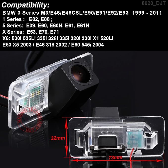 1280p Super Pro Waterproof Car Rear View Backup License Plate Light Camera Viewing Angle Night Vision for BMW X /1/3/5 Series E90 E91 E92 530I 530Li 320i 328i/X1 X3 X5 X6 M3 M1 E39 E46 E91 E88 E53