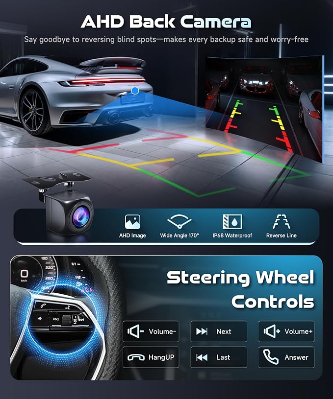 Android 15/4+64G Car Radio Double Din Car Radio with Wireless Carplay&Android Auto,7 inch 1280*720P IPS TouchScreen Car Audio Receivers with WiFi GPS EQ BT5.0 FM/RDS Radio Mirror Link AHD Rear Camera