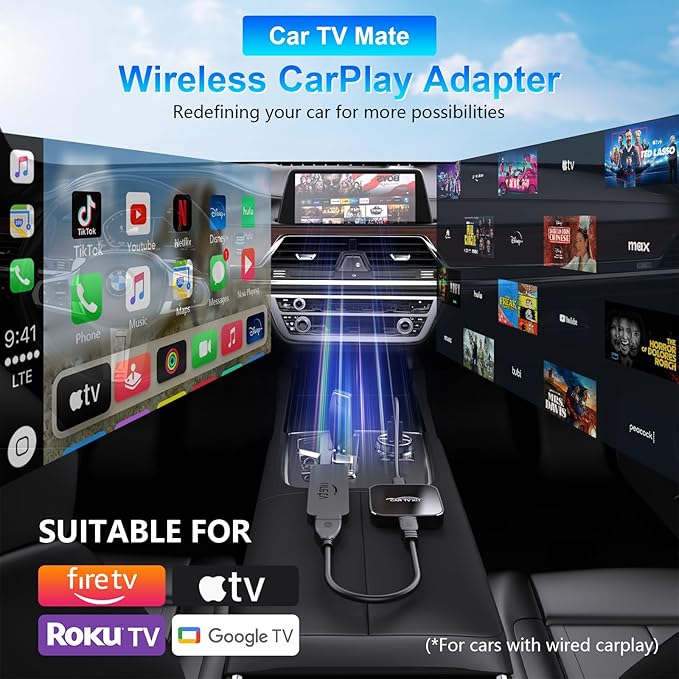 Car TV Mate Pro with Wireless CarPlay Adapter, 2025 New HDMI Multimedia Adapter for TV Stick Converter/Game Consoles/Set-Top Box/Screen Throwers, Magic Box Support Wired CarPlay Cars from 2016