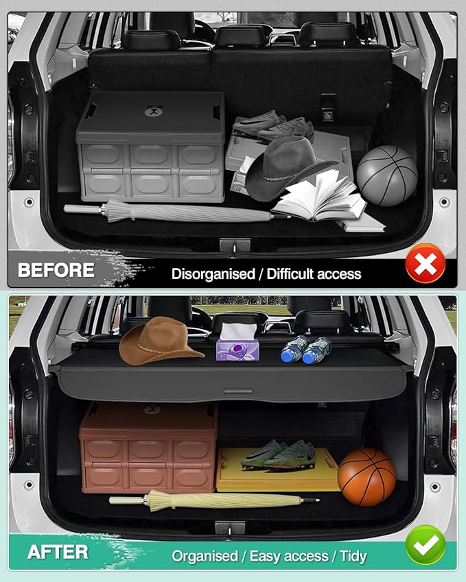 Powerty Retractable Cargo Cover for 2014-2018 Subaru Forester(Manual Tailgate)-Canvas Texture Trunk Cover Privacy Screen Rear Security Shade for Forester Accessories (Not for Electric Tailgate)