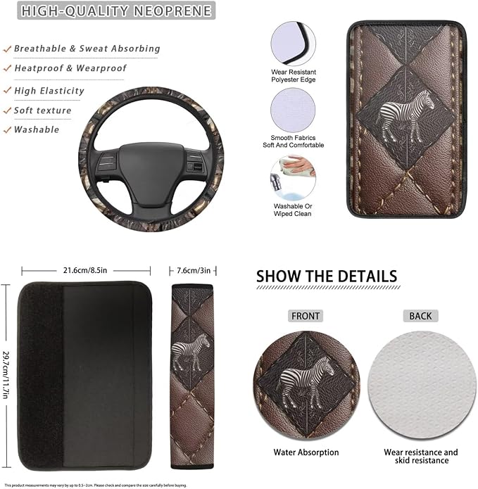 Lotusorchid Zebra Print Car Seat Covers Full Set, Non-Slip Automotive Rear Front Seat Protector, Soft Headrest Cover and Armrest Cover for Car, Auto Interior Decoration