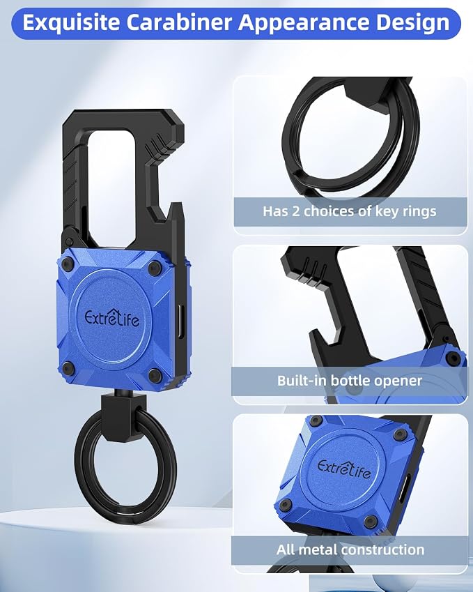 ExtreLife Keychain, Works with Apple Find My, Bottle Opener, Carabiner Car Key Chains with Gps Tracker