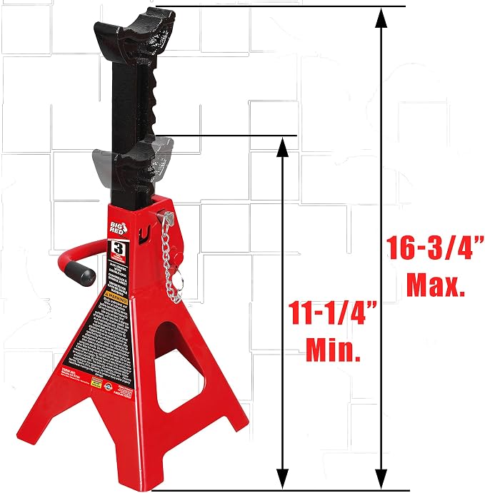 BIG RED T43002A Torin Steel Jack Stands: Double Locking, 3 Ton (6,000 lb) Capacity, Red, 1 Pair