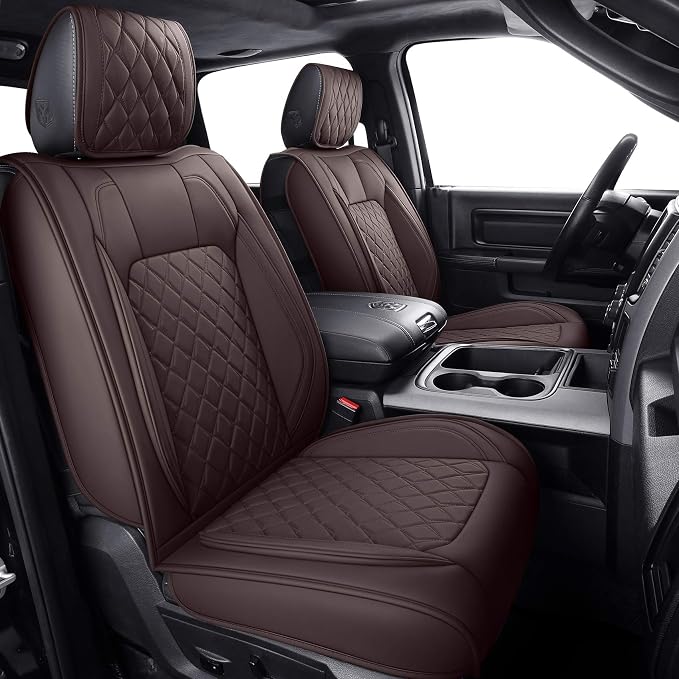 Aierxuan Car Seat Covers for Dodge Ram Custom Fit 2009-2026 1500, 2010-2026 2500/3500 Crew Quad Regular Cab Heavy Duty Truck Pickup Waterproof Leather with Split Bench 40/60(Full Set/Brown)