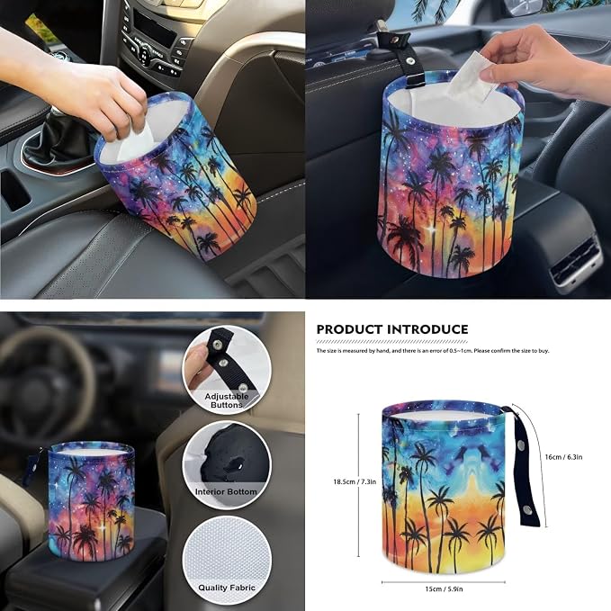 Tropical Palm Tree 15 Piece Car Seat Covers Full Set Car Steering Wheel Cover Auto Safe Belt Pads Cup Coasters Garbage Can Rear View Mirror Cover Keychains Wristlet Strap