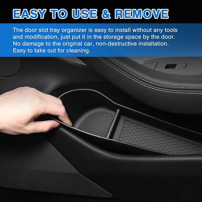 Shademax 4PCS Door Organizer Insert Tray for Tesla Model 3 Highland 2024 2025 2026 Door Side Storage Box for Tesla Model 3 Highland Accessories Front and Rear Slot Pockets Protector TPE Material