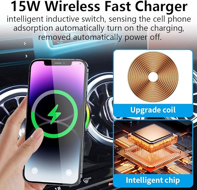 Car Magnetic Phone Mount for Mercedes Benz GLB-Class 2020-2026 and Benz EQB 2022-2025 Auto Interior Accessories Best Cellphone Holder Fast 15W Wireless Charger Cell Phones Charging Screen Stand