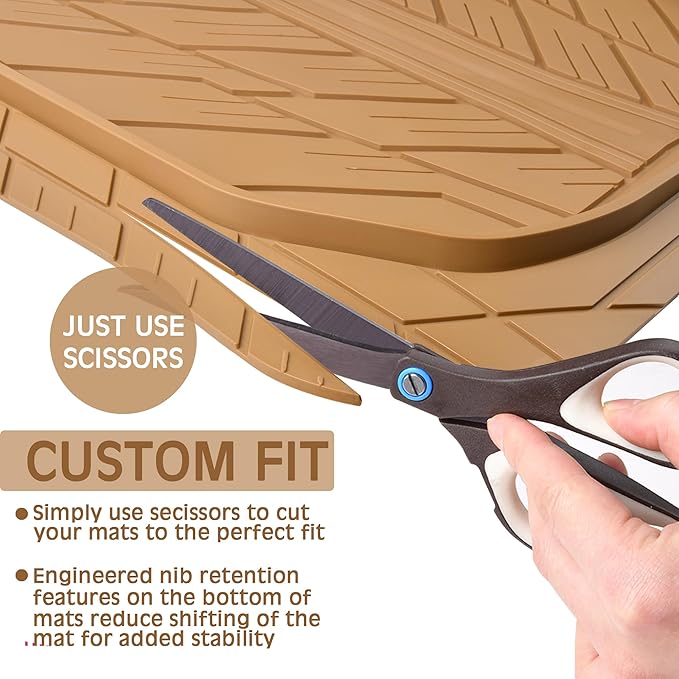 CAR PASS Tire Tread DeepDish Rubber Floor Mats for car Heavy Duty car mats All Weather, Universal XL~M Trim to Fit for Truck SUV Vehicle Automotive, Waterproof car mats 3 piece Solid Beige