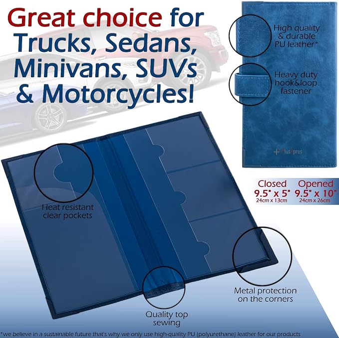 PlusXpres Auto Insurance and Registration Card Holder - Vehicle Glove Box Document Organizer - Car Essential Paperwork Holder for DMV, AAA, Contact Information Cards - BEIGE + RED + BLUE BUNDLE