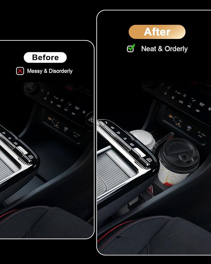 ECOZEN Lower Center Console Organizer For 2025-2026 Hyundai Tucson - TPE Lower Console Storage Tray with Two Extra Cup Holder For 2025-2026 Tucson/Hyundai Accessories - Only Fit With Electronic Shift