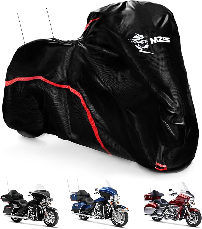 MZS Motorcycle Cover Waterproof Outdoor Storage, 420D All Season Weather Touring Protection Side & Top Box Cover fit up to 110" Compatible With Road Glide Ultra CVO Pursuit Limited Wing Voyager