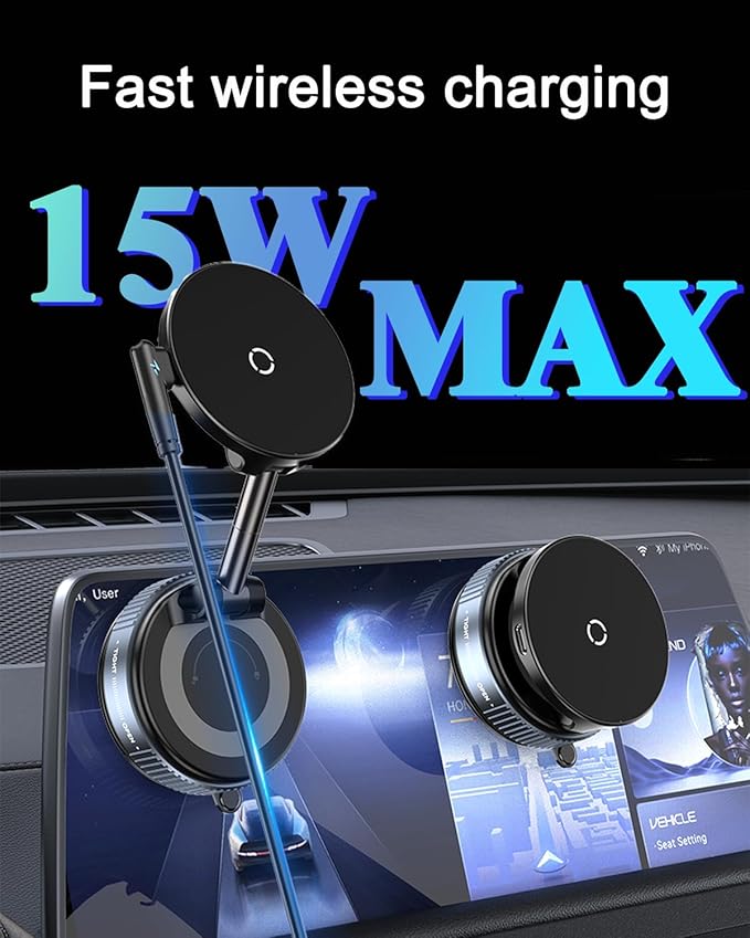 oricarmes Spinning Vacuum Magnetic Phone Holder 15W Fast Wireless Charger for All Smartphones & All Car Models Holds Like Glue on Bumpy Roads! FCC Certified car Phone Mount Magnetic