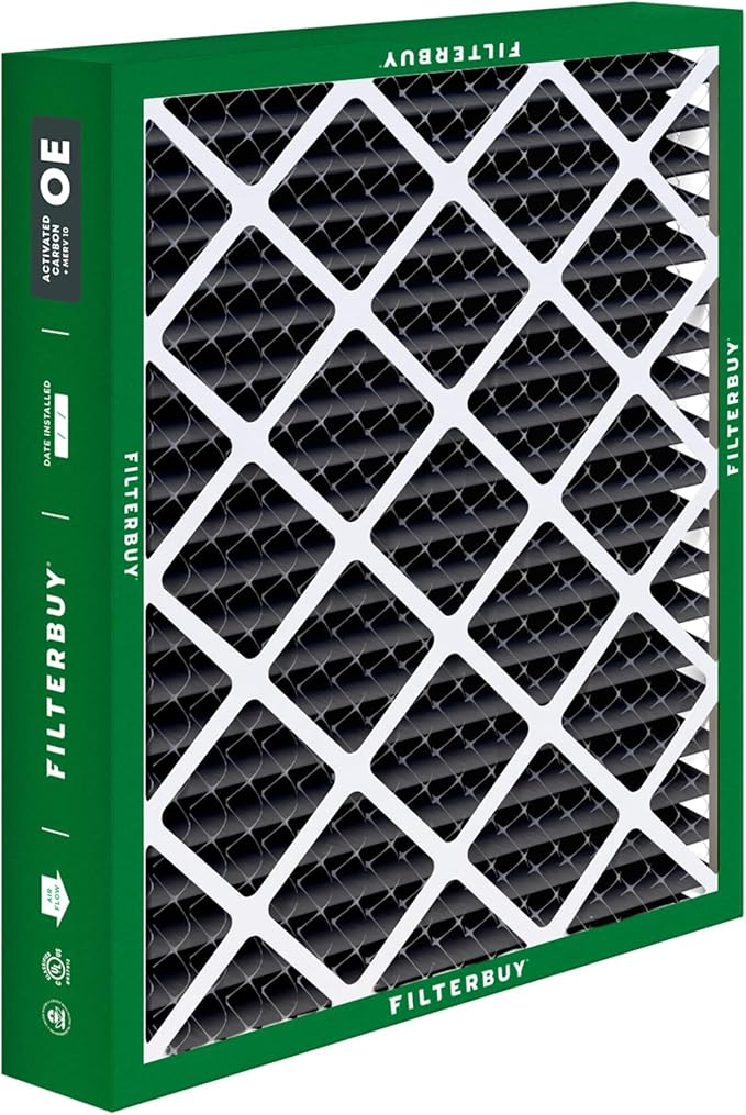Filterbuy 20x20x5 Air Filter MERV 10 Odor & Allergy Defense with Activated Carbon (4-Pack), Pleated HVAC AC Furnace Filters for Honeywell, Lennox X0585, and More (Actual Size: 19.63 x 19.88 x 4.38)