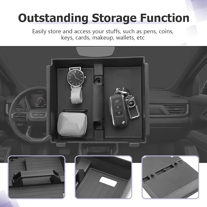 LUWU Center Console Organizer for 2025 2026 Toyota 4Runner (6th Gen) Interior Accessories Armrest Storage Box Glove Organizer Tray Insert ABS Material 2025 2026 4Runner Accessories with Handle
