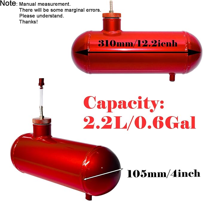 JMCHstore Side Aluminum Mini bike Gas Fuel Tank Cylinder 4x12'' for Coleman Baja Montser Mega moto Predator Hemi non 212 Engine, Massimo Axis RealTree Motovox Mototec Gas Bike, Go Kart Parts (Red)