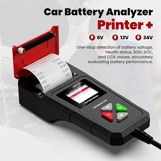 Car Battery Tester OBDMONSTER BM550U 6V/12V/24V 100-2000CCA Lead-Acid Battery Load Tester 1.8" HD Screen Automotive Digital Battery Voltage Tester with Built-in Printer