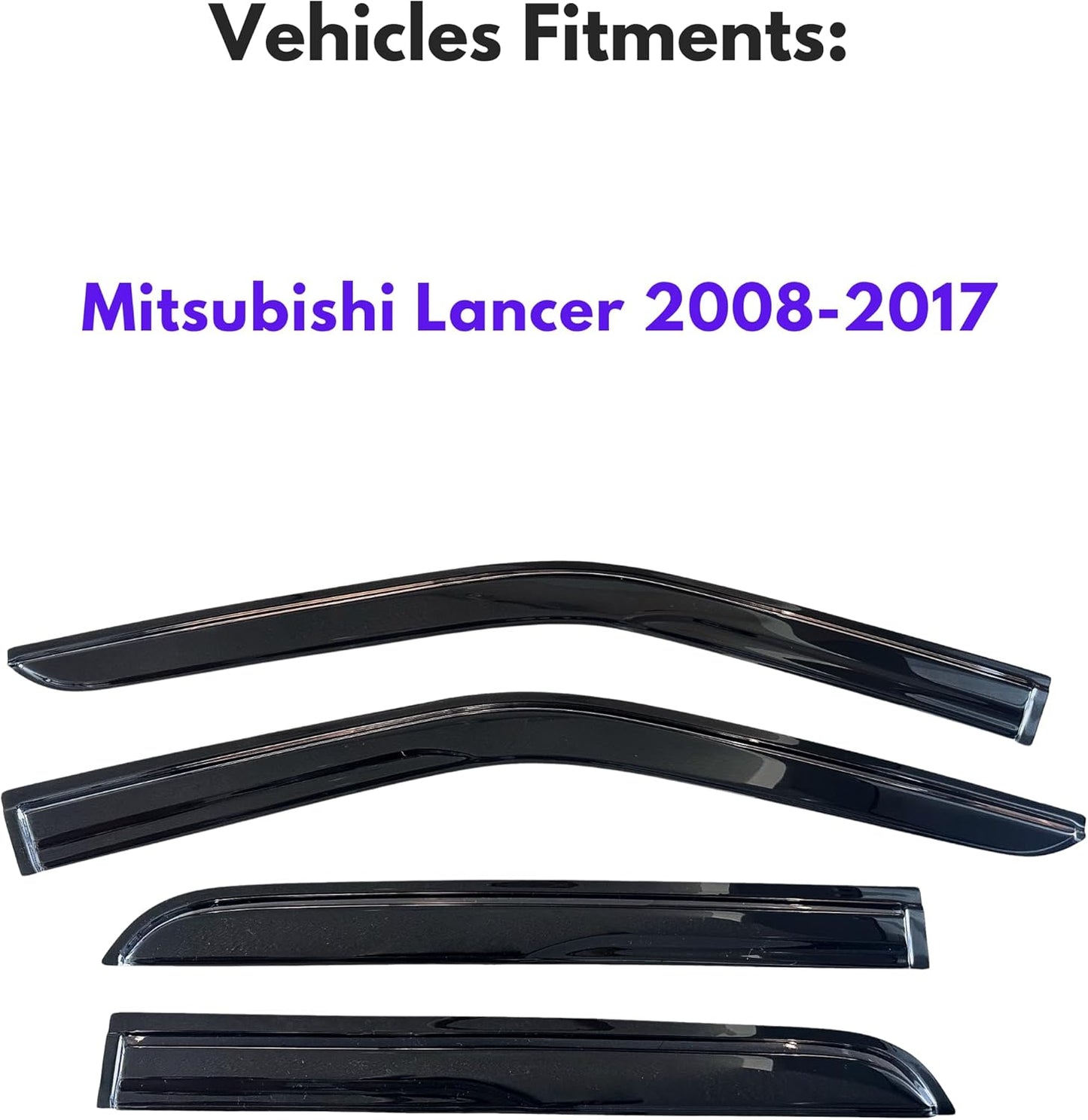 KPY Window Visor Compatible with Mitsubishi Lancer 2008-2017, 4PC Rain Guard Side Window Vent Deflectors Tape-On Mugen Style, 2008 2009 2010 2011 2012 2013 2014 2015 2016 2017