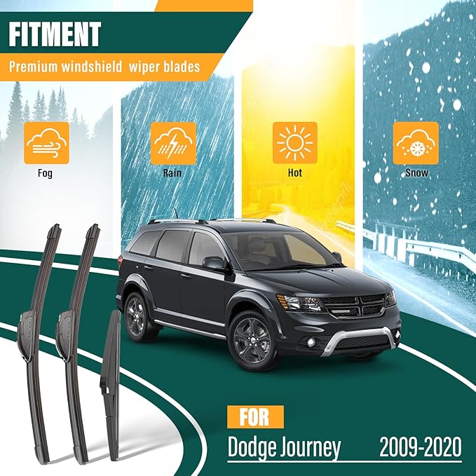 Windshield Wiper Blades Replacement for Dodge Journey 2009-2015 2016 2017 2018 2019 2020,Original Equipment Replacement Front Rear Wiper Blade Set - 24" 19" 12" (Set of 3)