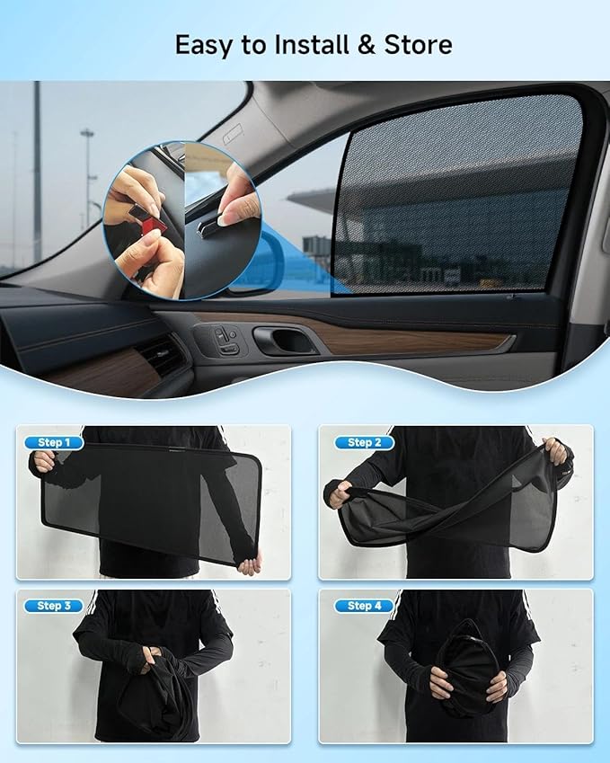 Car Window Shade for Toyota 4 Runner 2011-2023, 4 Pack Magnetic Mesh Sun Shades for Front & Rear Windows, UV Glare Protection & Baby Car Shade for Napping Camping Breastfeeding